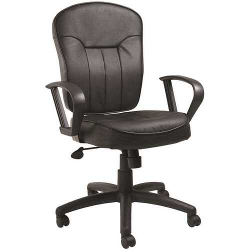 BOSS Office Products B1562 Black Leather Task Chair Black Loop Arm Rest Pneumatic Height Adjustment Swivel-Tilt Mechanism Nylon Base