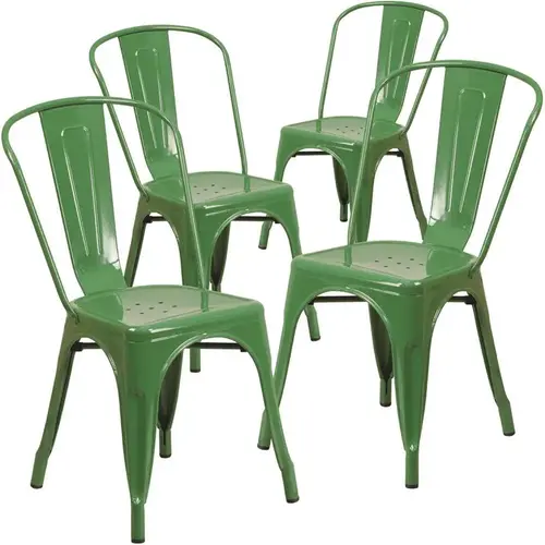 Stackable Metal Outdoor Dining Chair in Green