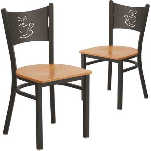 Natural Wood Seat/Black Metal Frame Restaurant Chairs