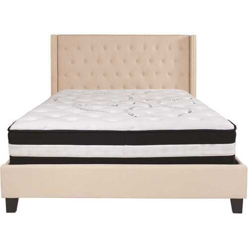 Flash Furniture CGA-HG-228435-BE-HD Beige Queen Platform Bed and Mattress Set