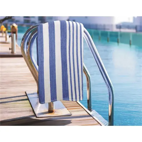 30 in. x 60 in., 9 lbs. White Pool Towel with Blue Tropical Stripes - pack of 36