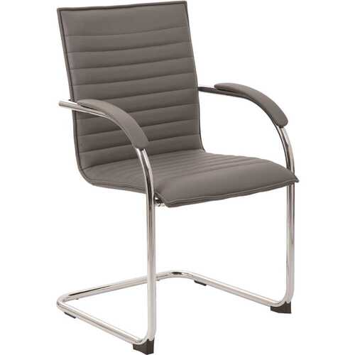 BOSS Office Products B9536-GY-2 Grey Designer Side Arm Chair Caressoft Vinyl Chrome Arms and Frame Plastic Floor Glides