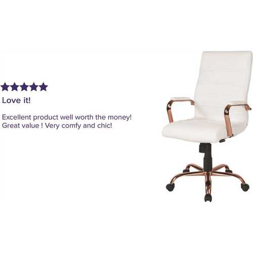 Whitney High Back Faux Leather Swivel Ergonomic Office Chair in White/Rose Gold Frame with Arms