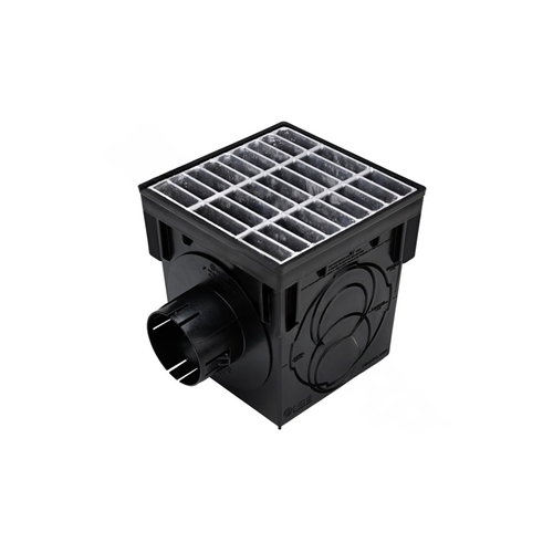 9" Black Square Catch Basin Drain Kit With Galvanized Steel Grate