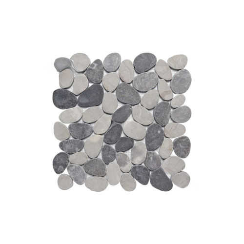 11 3/4" X 11 3/4" River Rocks Cobble Tile Mixed Grey Gray