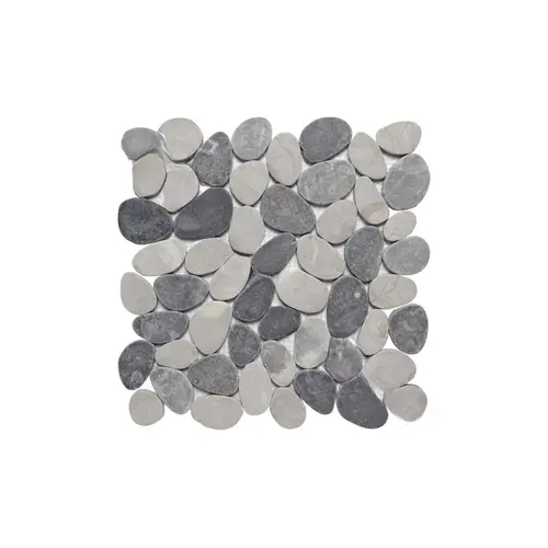 11 3/4" X 11 3/4" River Rocks Cobble Tile Mixed Grey Gray