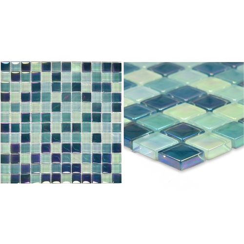 1" X 1" Crystal Iridescent Glass Tile Blends Sea Green Blend