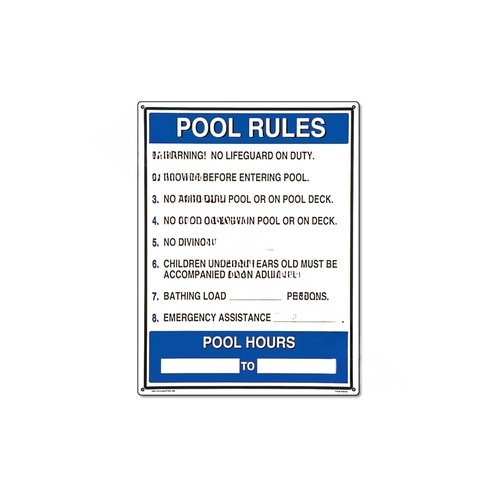 18" X 24" Pool Rules Sign