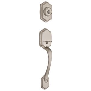 Belleview Single Cylinder Exterior Handleset with RCAL Latch and RCS Strike Satin Nickel Finish