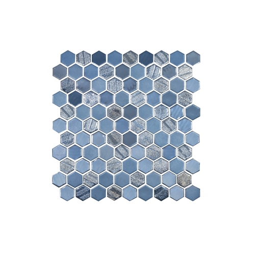 Vidrepur of America SGA-COBALTO FULL HEX 9.4 Sqft Cobalto Sea Glass Blend Full Hexagon Tile