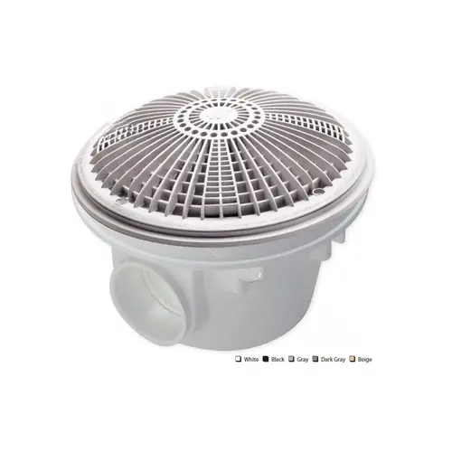 8" White Concrete Sump Assembly With Tru Flo Drain Cover & 2"slip Bottom X Side