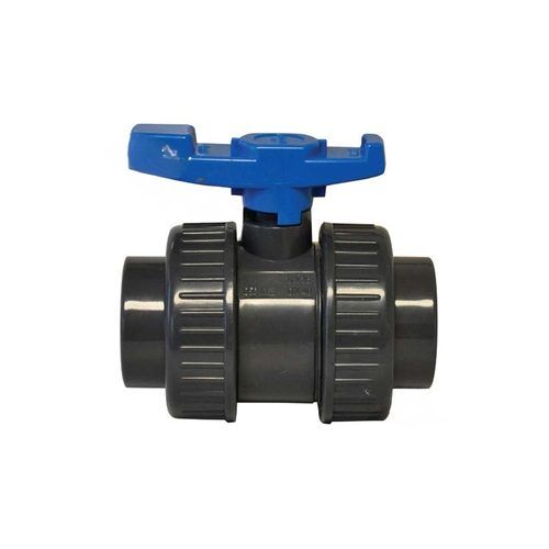 Ball Valve, 2"Threaded x Socket 150 psi T-Handle PVC 801 True Union Gray