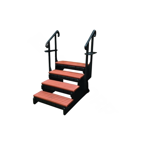 Confer Plastics SSS36-4-R-B 36" Redwood 4-tread Spa Step W/ Blk Frame