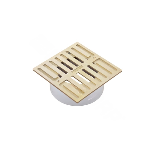 Nds  5" Satin Brass Square Grate W/ Pvc Collar