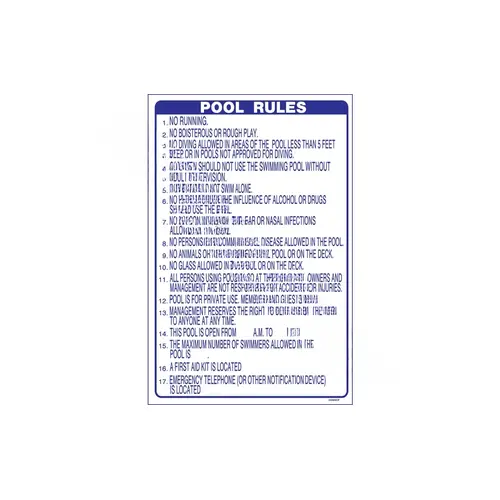 436ncp Vertical Sign Pool Rules Nc Approved Blue/White