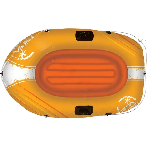 Riders & Activities, Islander Two Person Boat; Includes: Oar Locks (oars sold separately) & Perimeter Rope, Color: Orange, Size: 75" Long x 45" Wide (deflated), Gauge: 16g (0.40mm), Age Grade: 8+