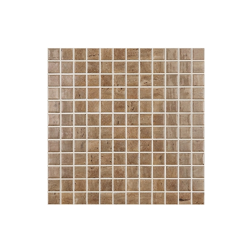 1" X 1" Stones Collection Glass Tile Travertino Noce Br - Brillo 1.075 Sqft