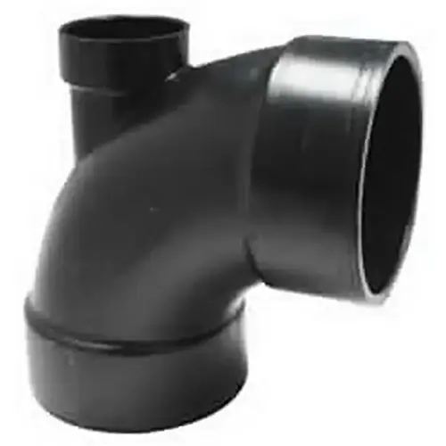 CANPLAS 102249BC Pipe Elbow, 4 x 2 in, Hub, 90 deg Angle, ABS, Black