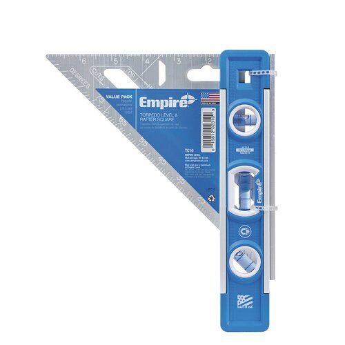 -30 Torpedo Level and Square Combo, 9 in L, Magnetic, Aluminum/Plastic, Blue/Silver