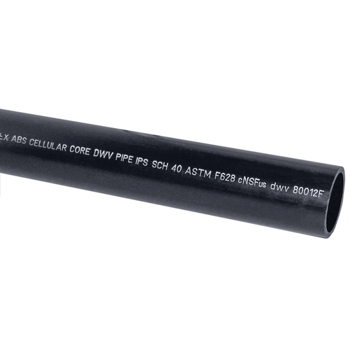 Genova 27417 80012F Pipe, 1-1/2 in, 20 ft L, Plain, SCH 40 Schedule, ABS, Black