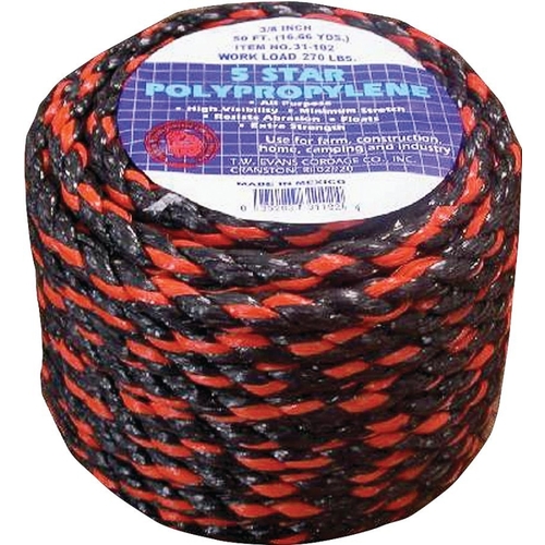 Truck Rope, 3/8 in Dia, 100 ft L, 270 lb Working Load, Polypropylene