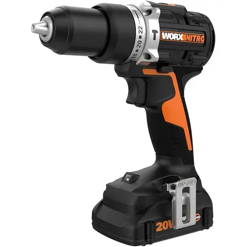 Nitro Cordless Hammer Drill, Battery Included, 20 V, 2 Ah, 1/2 in Chuck, Ratcheting Chuck
