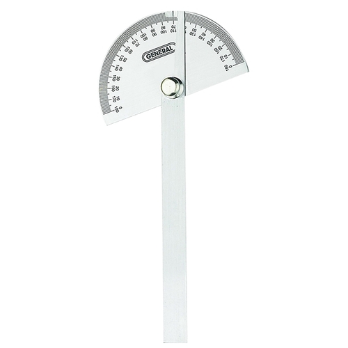General 18 Round Head Protractor, 0 to 0 deg, Stainless Steel