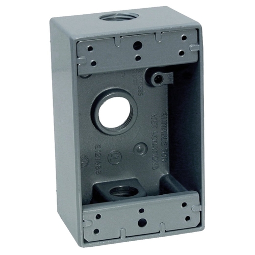 BWF 1503-1 Outlet Box, 1-Gang, 3-Knockout, 3-1/2 in, Metal, Gray, Powder-Coated