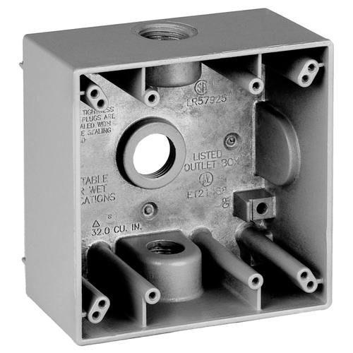 BWF 2504-1 Outlet Box, 2-Gang, 4-Knockout, 4-1/2 in, Metal, Gray, Powder-Coated