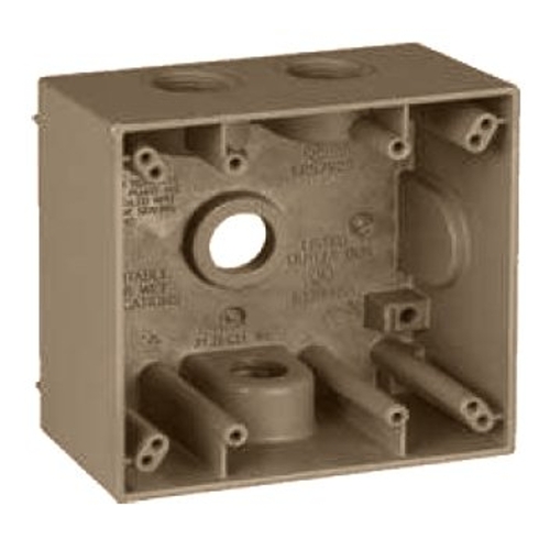 Outlet Box, 2-Gang, 4-Knockout, 4-1/2 in, Metal, Bronze, Powder-Coated