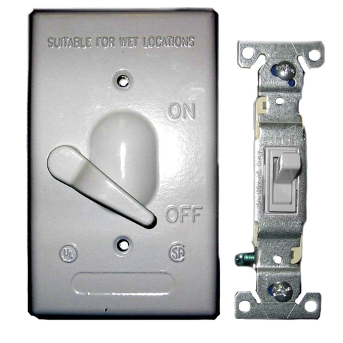 Toggle Switch Cover, 4-9/16 in L, 2-13/16 in W, Metal, Gray, Powder-Coated