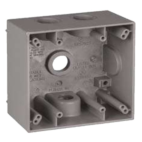 BWF TGB-54V Outlet Box, 2-Gang, 4-Knockout, 4-1/2 in, Metal, Gray, Powder-Coated