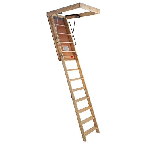 Superior Plus Series Folding Attic Stairway, 10 ft 9 in H Ceiling, 60 in H x 25-1/2 in W Ceiling Opening