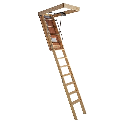 Attic Stair, 10 ft H Ceiling, 30 x 54 in Ceiling Opening, 10-Step, 350 lb, 5-1/2 in D Step