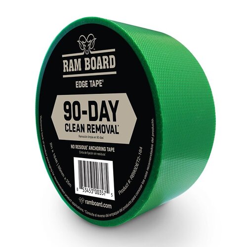 Ram Board RB90DET2164 EDGE TAPE Easy Release Tape, 2 in W, 164 ft L, 6.3 mil Thick, Polyethylene Backing, Green
