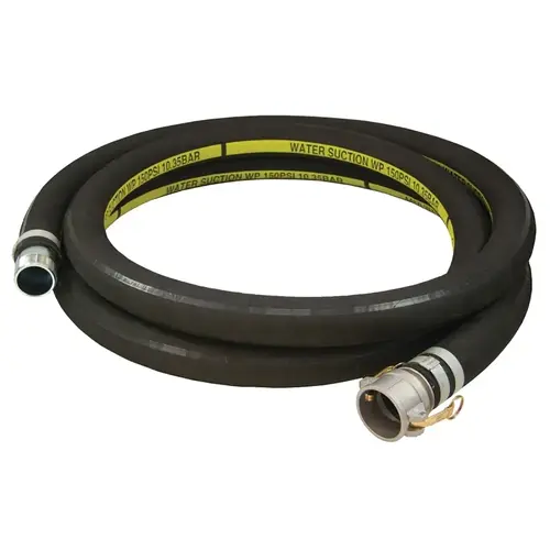 Water Suction Hose, 2 in ID, 20 ft L, Camlock Female x MNPT, EPDM Rubber Black