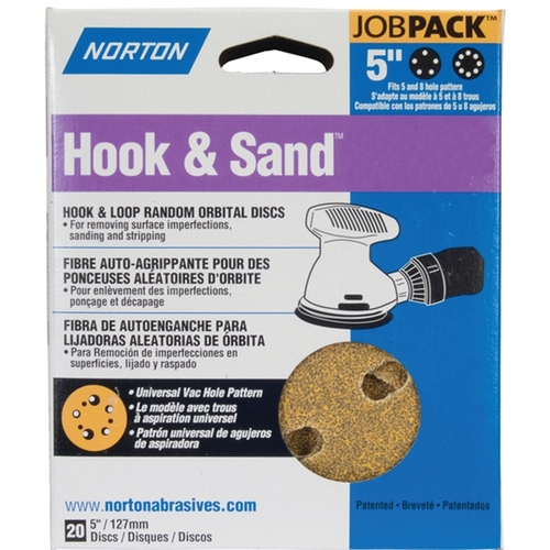 Norton 49216 Sanding Disc, 5 in Dia, Coated, P60 Grit, Coarse, Aluminum Oxide Abrasive, Paper Backing