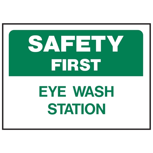 Safety Sign, Rectangular, EYE WASH STATION, Green Legend, White Background, Polyethylene - pack of 5