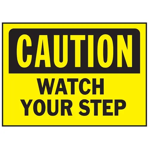 Caution Sign, Rectangular, WATCH YOUR STEP, Black Legend, Yellow Background, Polyethylene - pack of 5