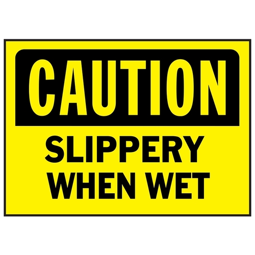 Caution Sign, Rectangular, SLIPPERY WHEN WET, Black Legend, Yellow Background, Polyethylene - pack of 5