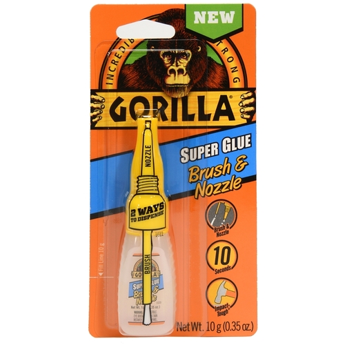 Gorilla 102098 7510101 Super Glue Brush and Nozzle, Liquid, Irritating, Straw/White Water, 10 g Bottle