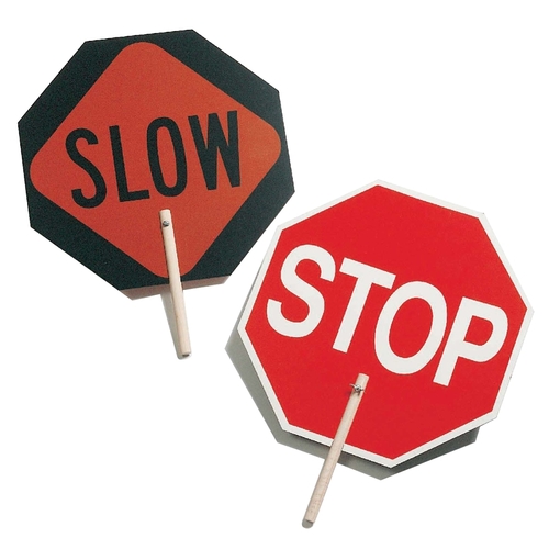 Sign, Octagon, Stop/Slow, Plastic/Wood, 18 in W x 18 in H Dimensions
