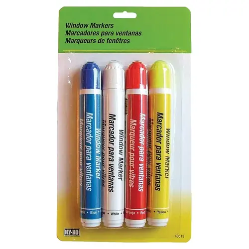 Window Marker, Non-Toxic, Rain-Resistant, Blue/Red/White/Yellow