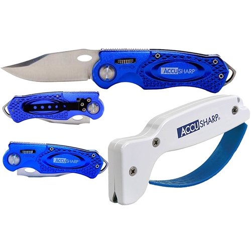 Sharpener and Knife Combo, Aluminum Handle, Blue