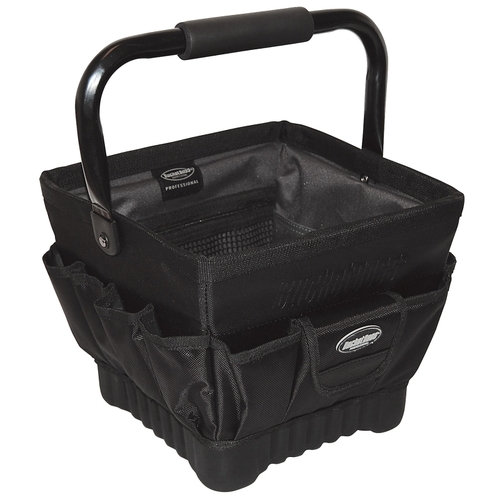 Bucket Boss 74012 Professional Series Tool Tote, 11 in W, 11 in D, 10 in H, 20-Pocket, Poly Fabric, Black