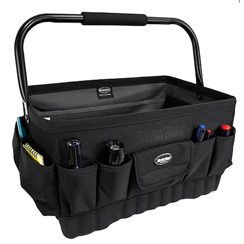 Professional Series Tool Tote, 18 in W, 12 in D, 10-1/2 in H, 21-Pocket, Poly Fabric, Black