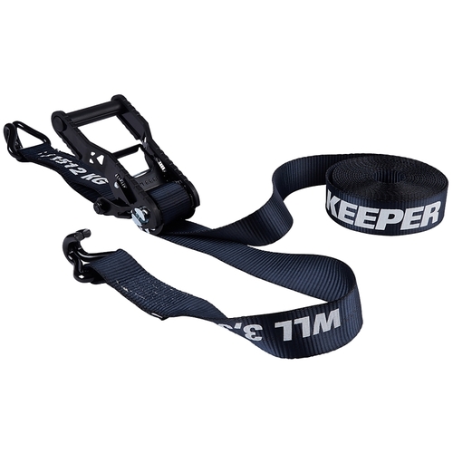 Keeper 85458 Tie-Down, 2 in W, 27 ft L, Black, 3333 lb Working Load, J-Hook End