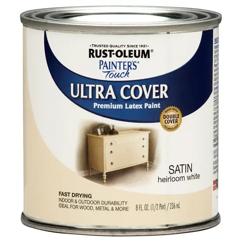 Painter's Touch 2X Ultra Cover Premium Latex Paint, Satin Heirloom White, 1/2 Pt.