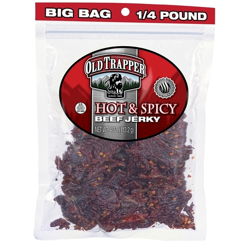 Old Trapper 22525T 221686 Beef Jerky, Hot and Spicy, Savory-Sweet, 4 oz