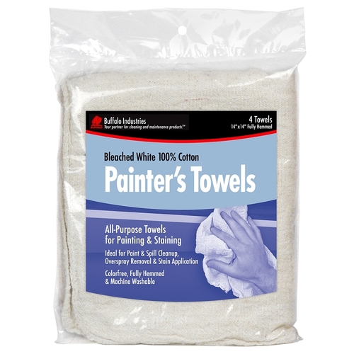 62002C Painter's Towel, 13 x 14 in, Cotton, White - pack of 4